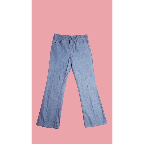 1960s-1970s JC PENNEY Cotton Blue Medium Wash Wide Leg Flared Denim Jeans. S-M - Picture 2 of 10